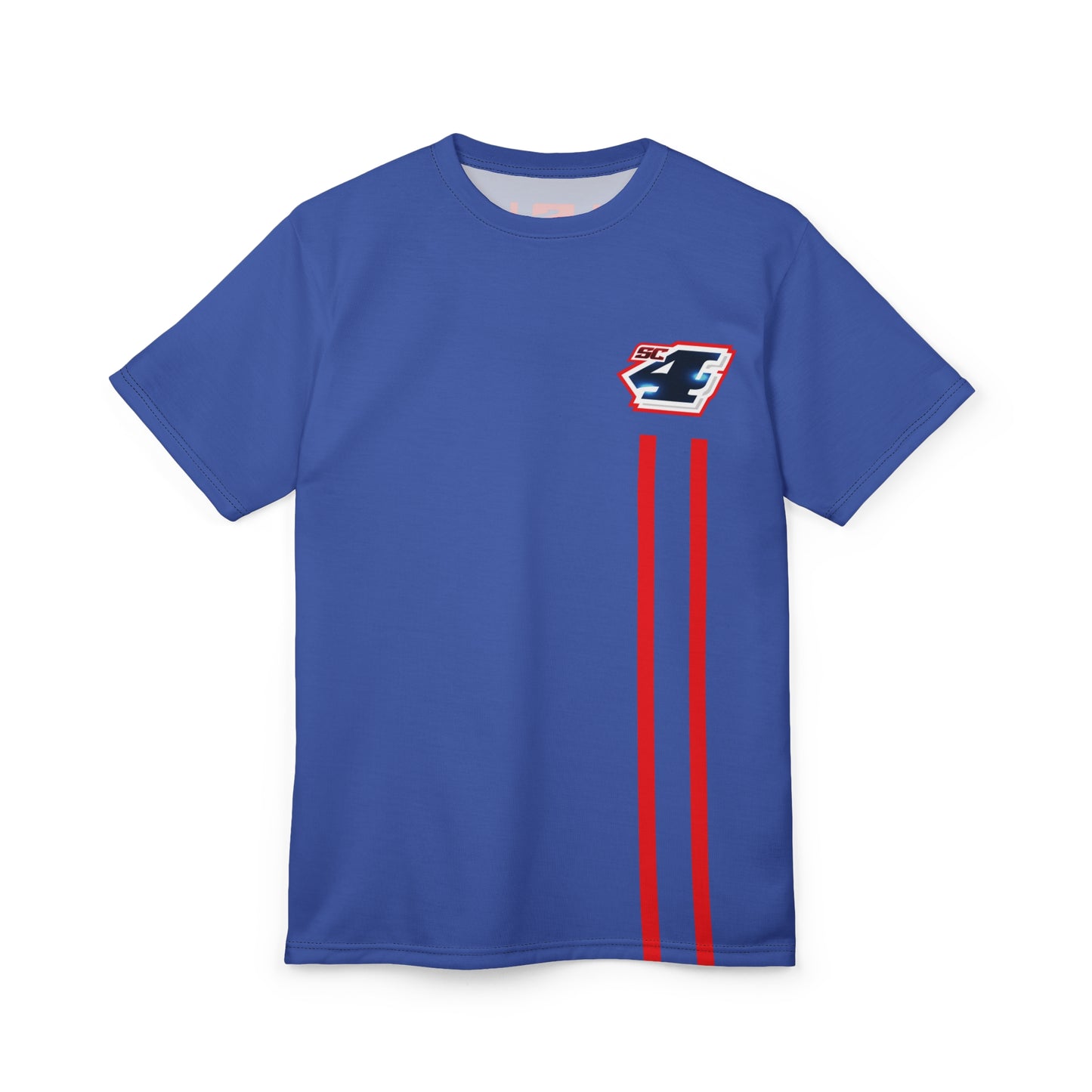 Shane Crain Racing Style Unisex Tee, Stylish Graphic Tee, Sporty AOP Shirt, Casual Everyday Wear, Perfect Gift for Race Fans, Comfortable Fitness Outfit Blue