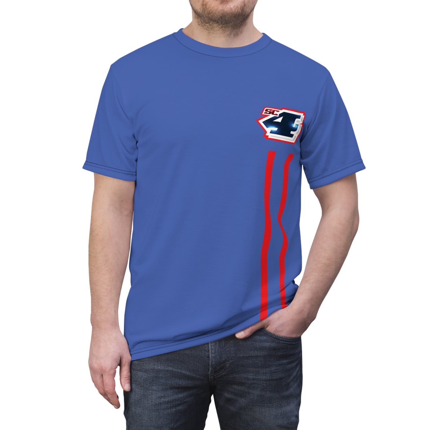 Shane Crain Racing Style Unisex Tee, Stylish Graphic Tee, Sporty AOP Shirt, Casual Everyday Wear, Perfect Gift for Race Fans, Comfortable Fitness Outfit Blue