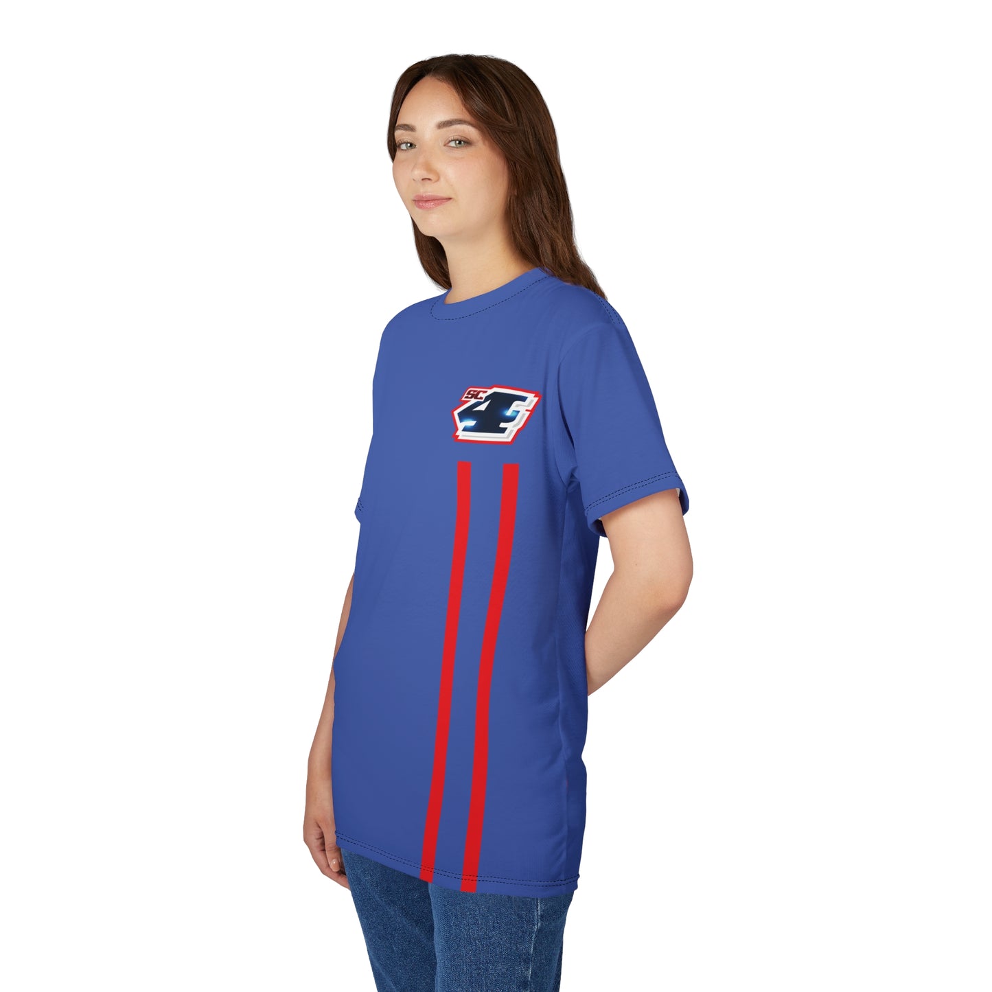 Shane Crain Racing Style Unisex Tee, Stylish Graphic Tee, Sporty AOP Shirt, Casual Everyday Wear, Perfect Gift for Race Fans, Comfortable Fitness Outfit Blue