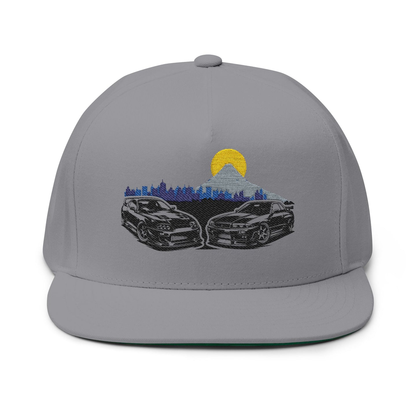 Embroidered Flat Bill Cap | Custom Car Design Hat for Car Enthusiasts, Birthday Gift, Supra & Skyline Tokyo