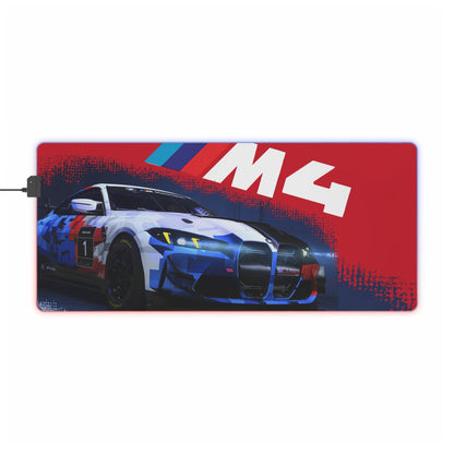 Racing M4 LED Gaming Mouse Pad — RGB Illuminated Extended Desk Mat with Sports Car Design