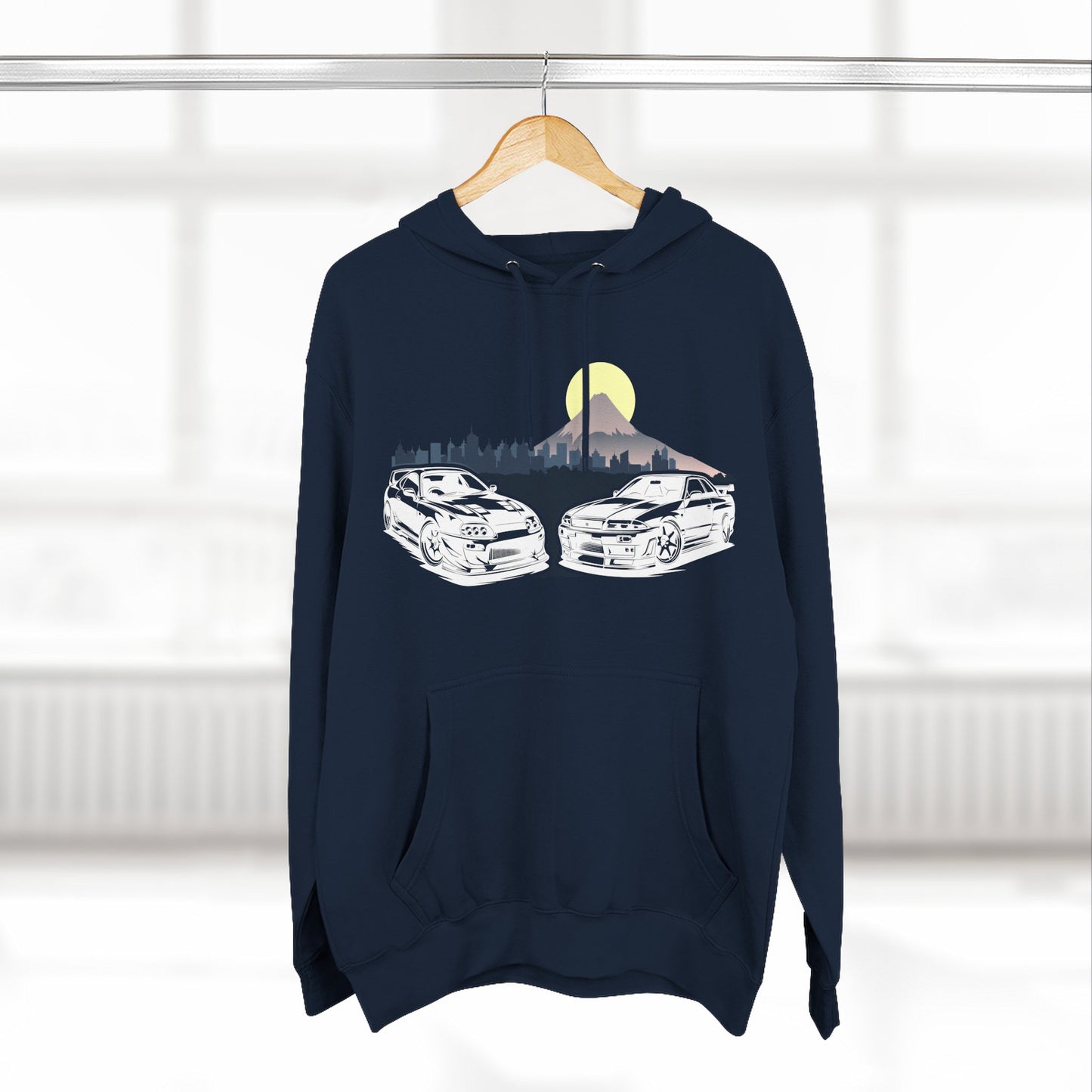 Supra and Skyline Tokyo Three-Panel Fleece Hoodie, Gift for Him, Men’s Hoodie, Automotive Apparel, Cozy Hoodie for Car Enthusiasts