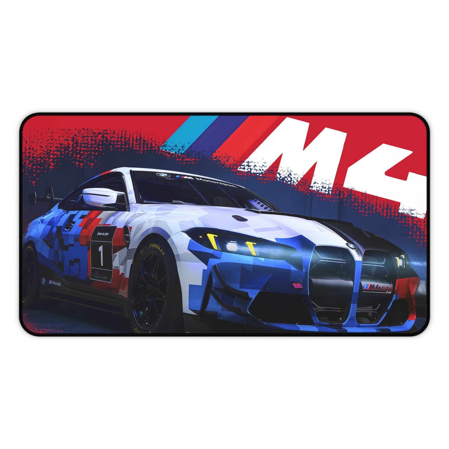 Racing BMW M4 Desk Mat — Blue Red Motorsport Gaming Mouse Pad
