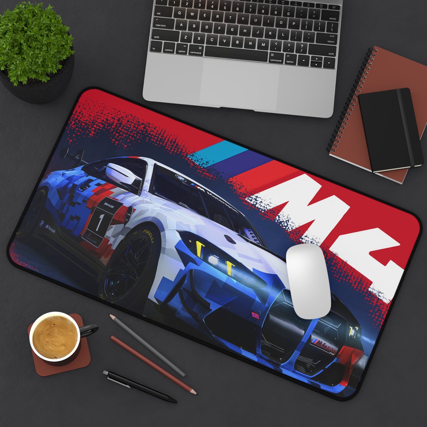 Racing BMW M4 Desk Mat — Blue Red Motorsport Gaming Mouse Pad