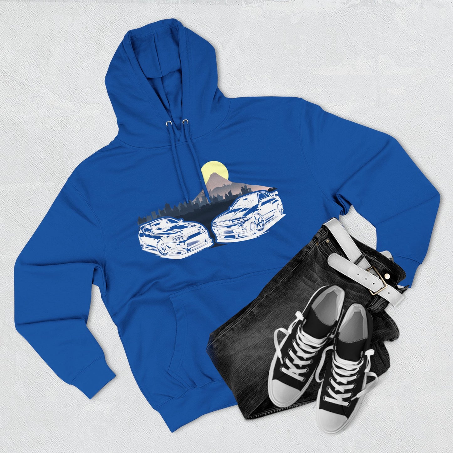 Supra and Skyline Tokyo Three-Panel Fleece Hoodie, Gift for Him, Men’s Hoodie, Automotive Apparel, Cozy Hoodie for Car Enthusiasts