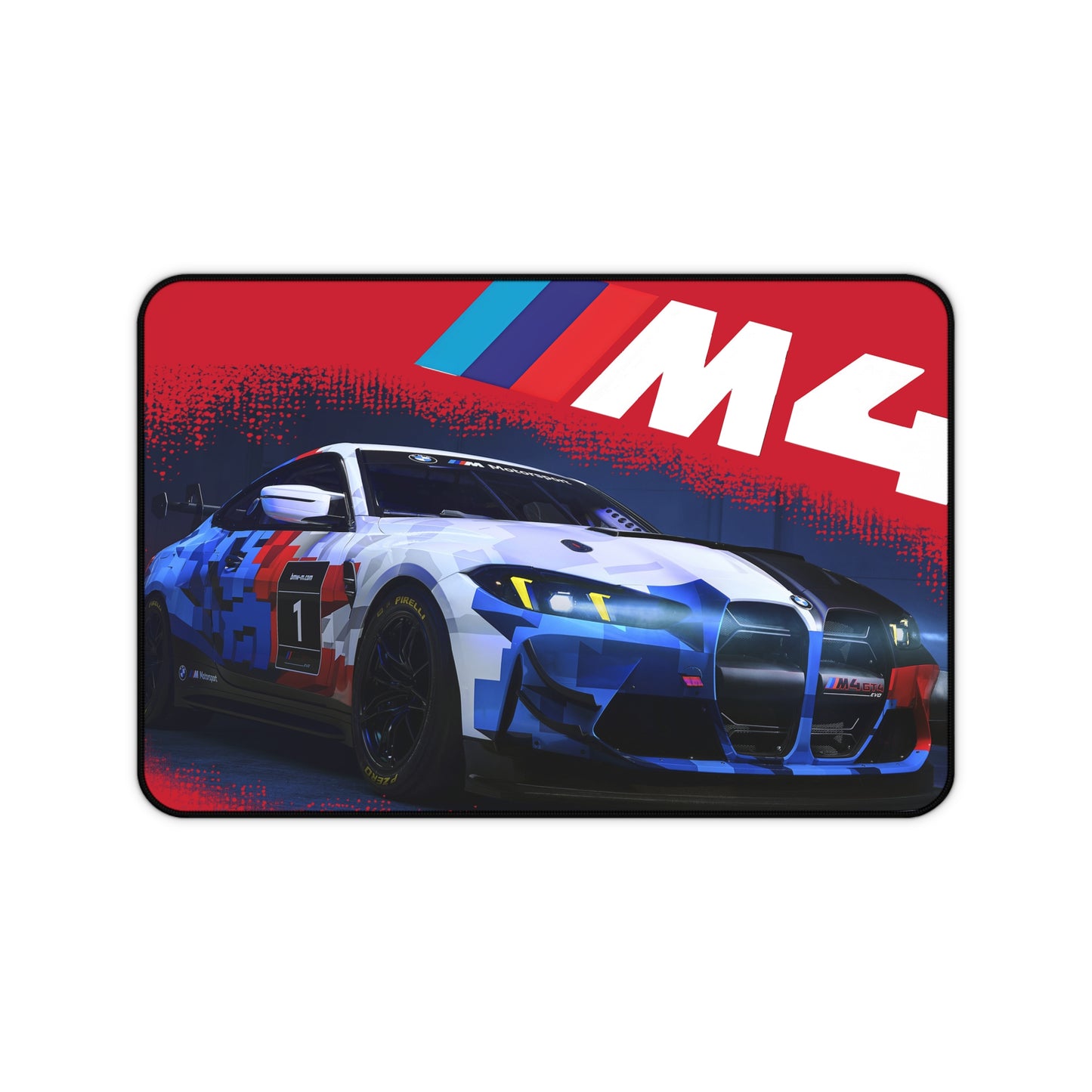 Racing BMW M4 Desk Mat — Blue Red Motorsport Gaming Mouse Pad
