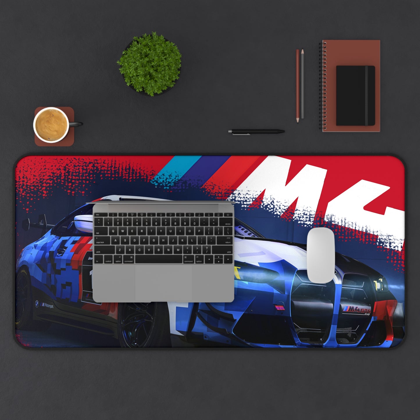 Racing BMW M4 Desk Mat — Blue Red Motorsport Gaming Mouse Pad