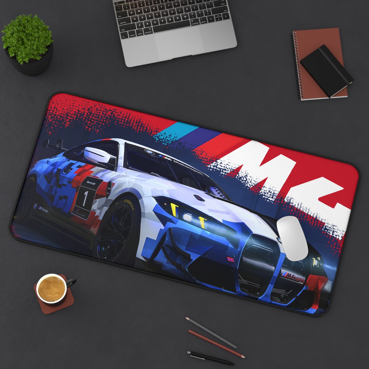 Racing BMW M4 Desk Mat — Blue Red Motorsport Gaming Mouse Pad
