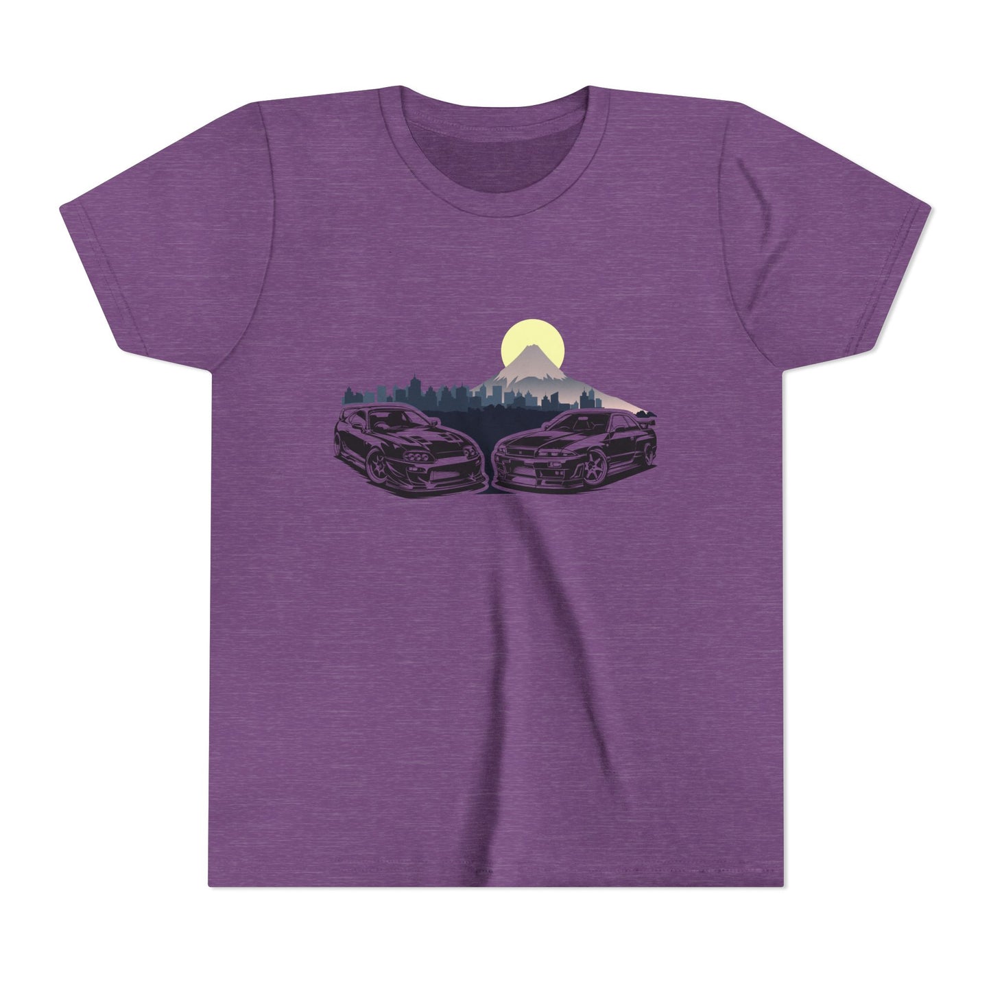 Skyline - Supra Youth Car Graphic Tee - Twin Sports Cars with Mountain Sunrise