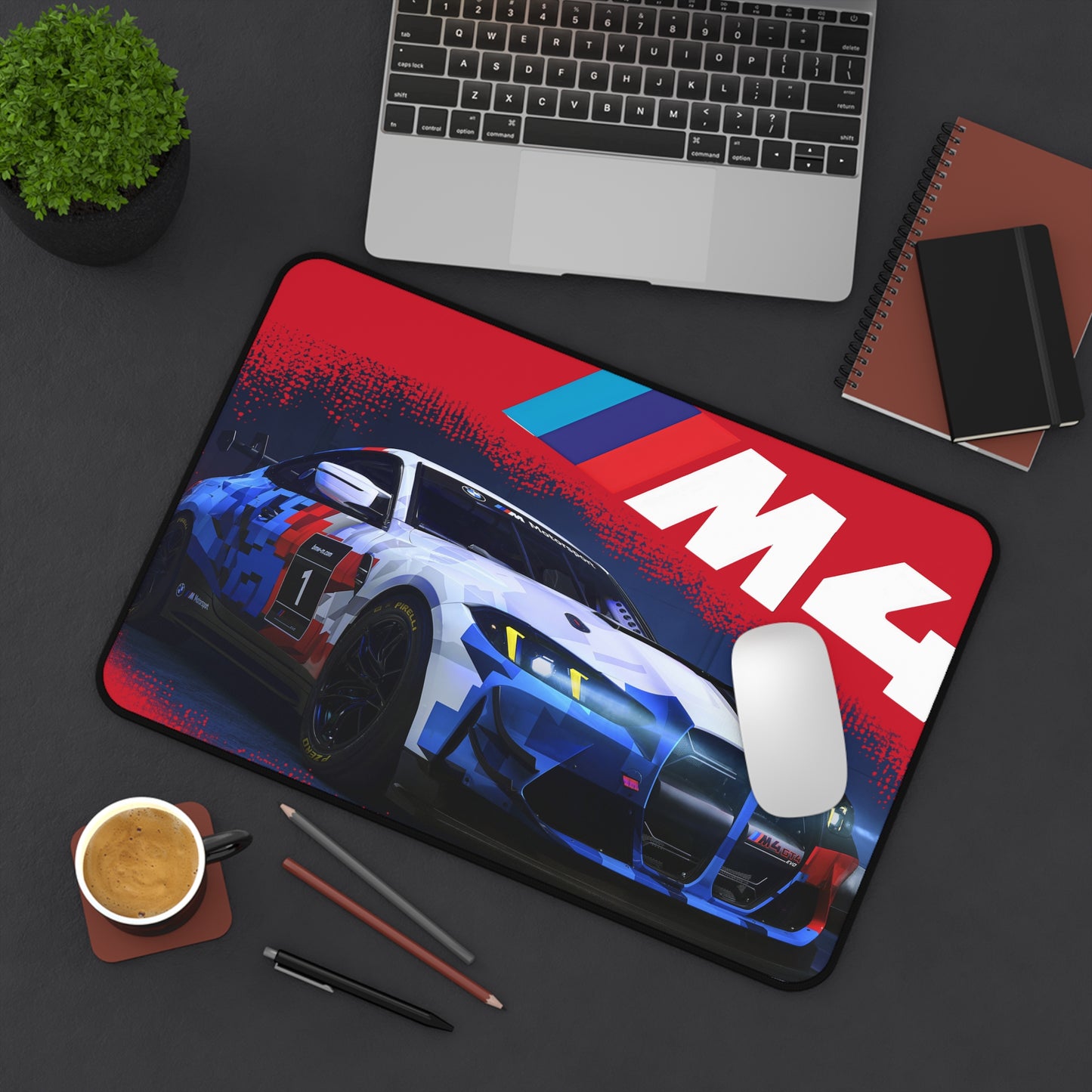 Racing BMW M4 Desk Mat — Blue Red Motorsport Gaming Mouse Pad