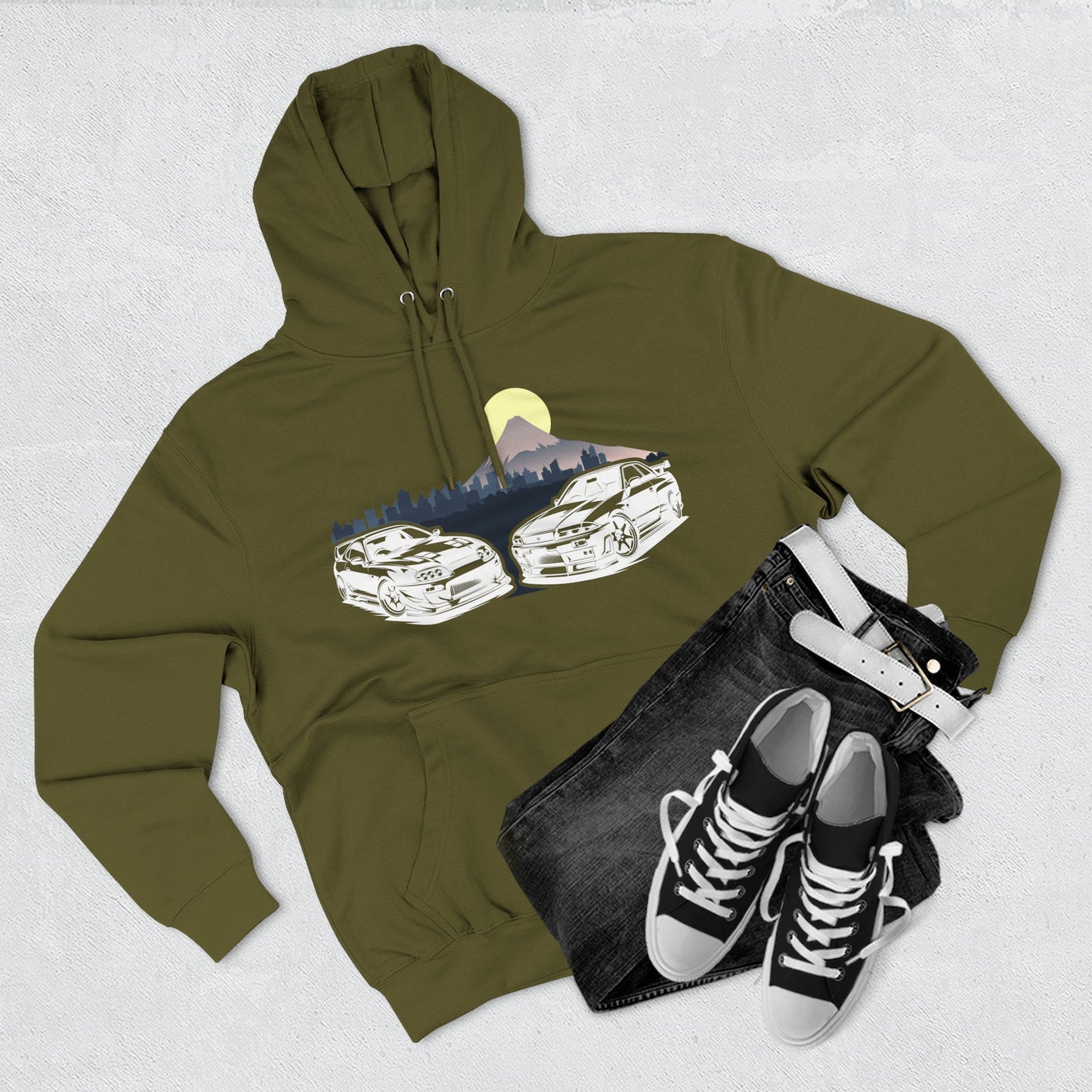 Supra and Skyline Tokyo Three-Panel Fleece Hoodie, Gift for Him, Men’s Hoodie, Automotive Apparel, Cozy Hoodie for Car Enthusiasts