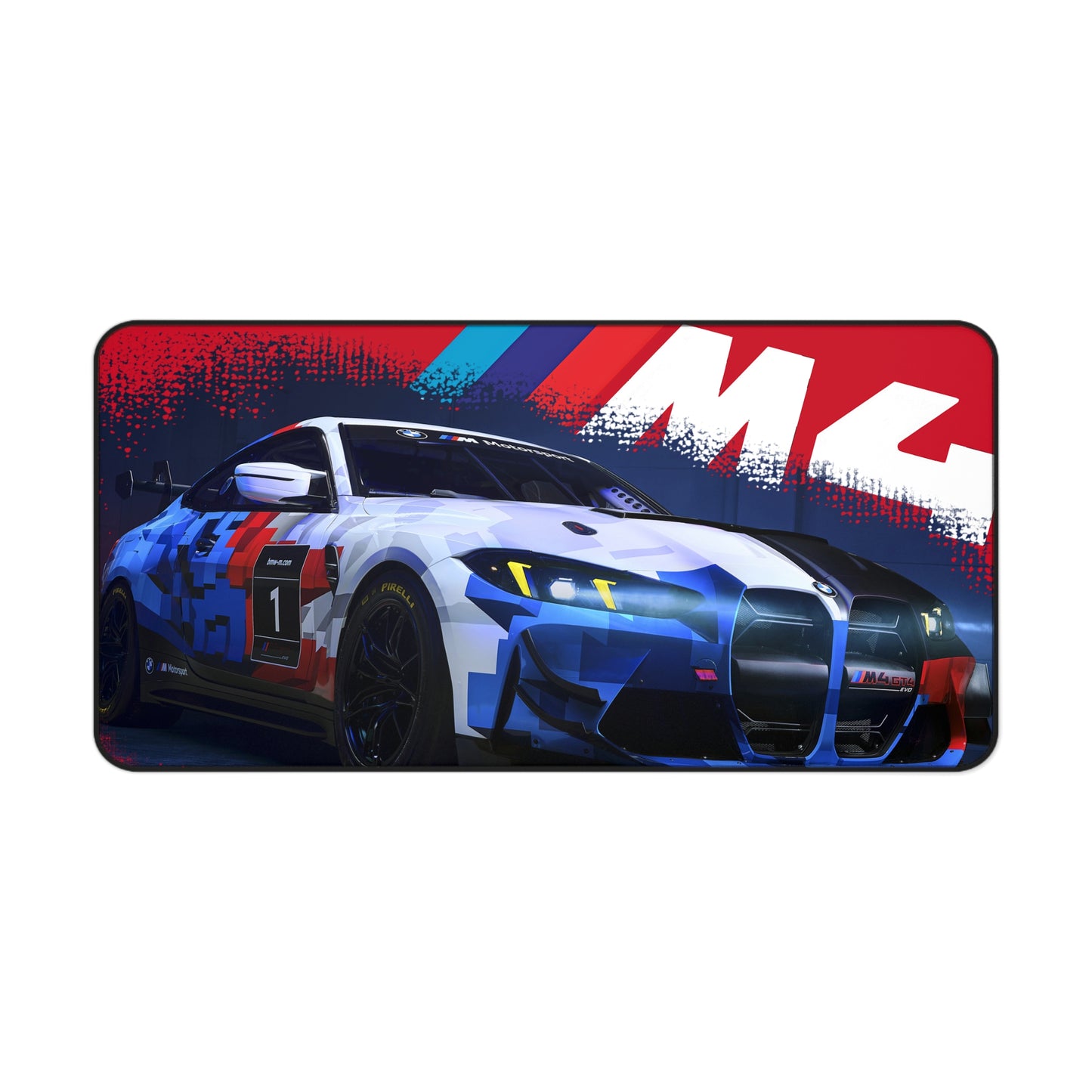 Racing BMW M4 Desk Mat — Blue Red Motorsport Gaming Mouse Pad