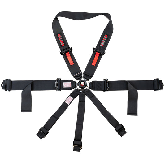 Race Seat Harness Black CAM Lock U Loop Shoulder 7 Point Pull Down (Out)