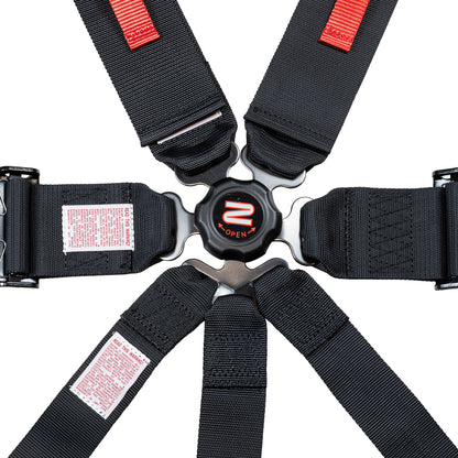 Race Seat Harness Black CAM Lock U Loop Shoulder 7 Point Pull Down (Out)